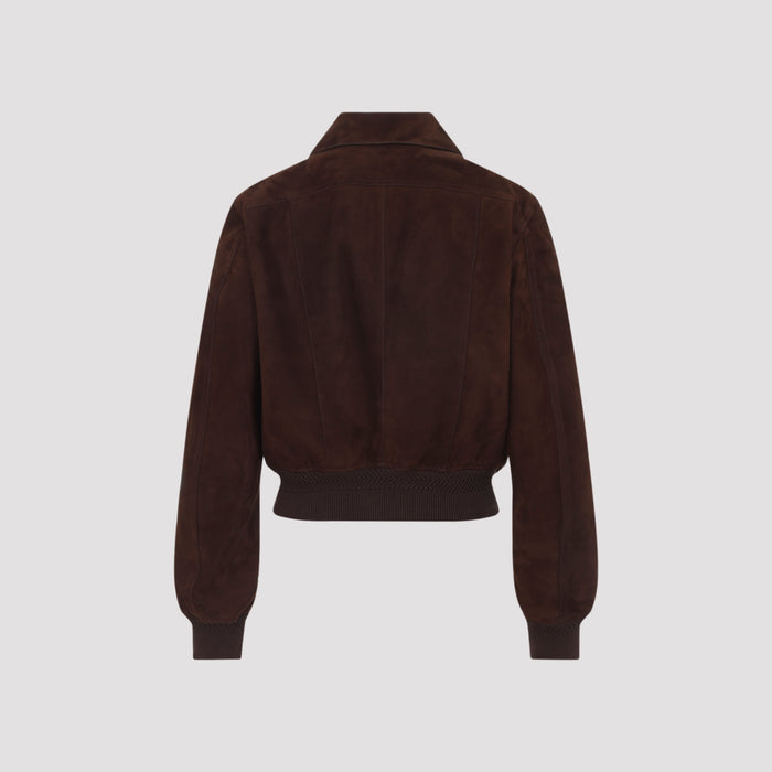 Lamb Suede Bomber Jacket Brown Leather