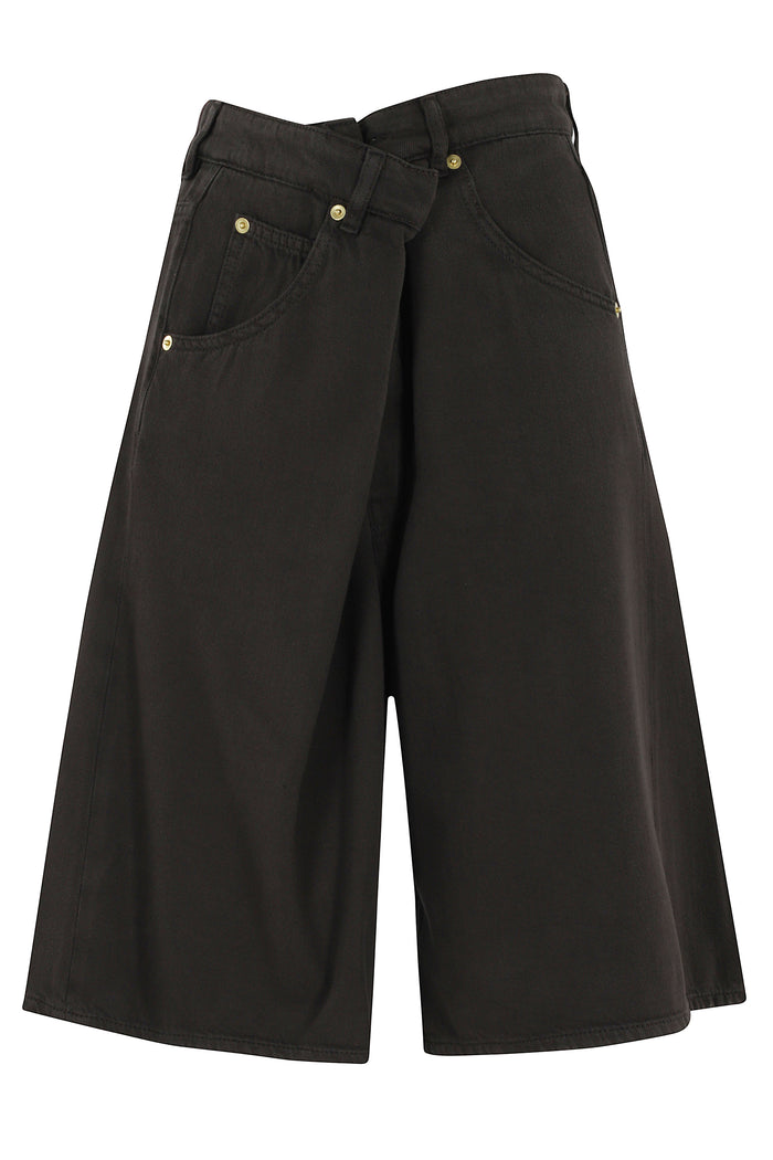 Ines Fold Over Tencel Shorts Brown Cotton