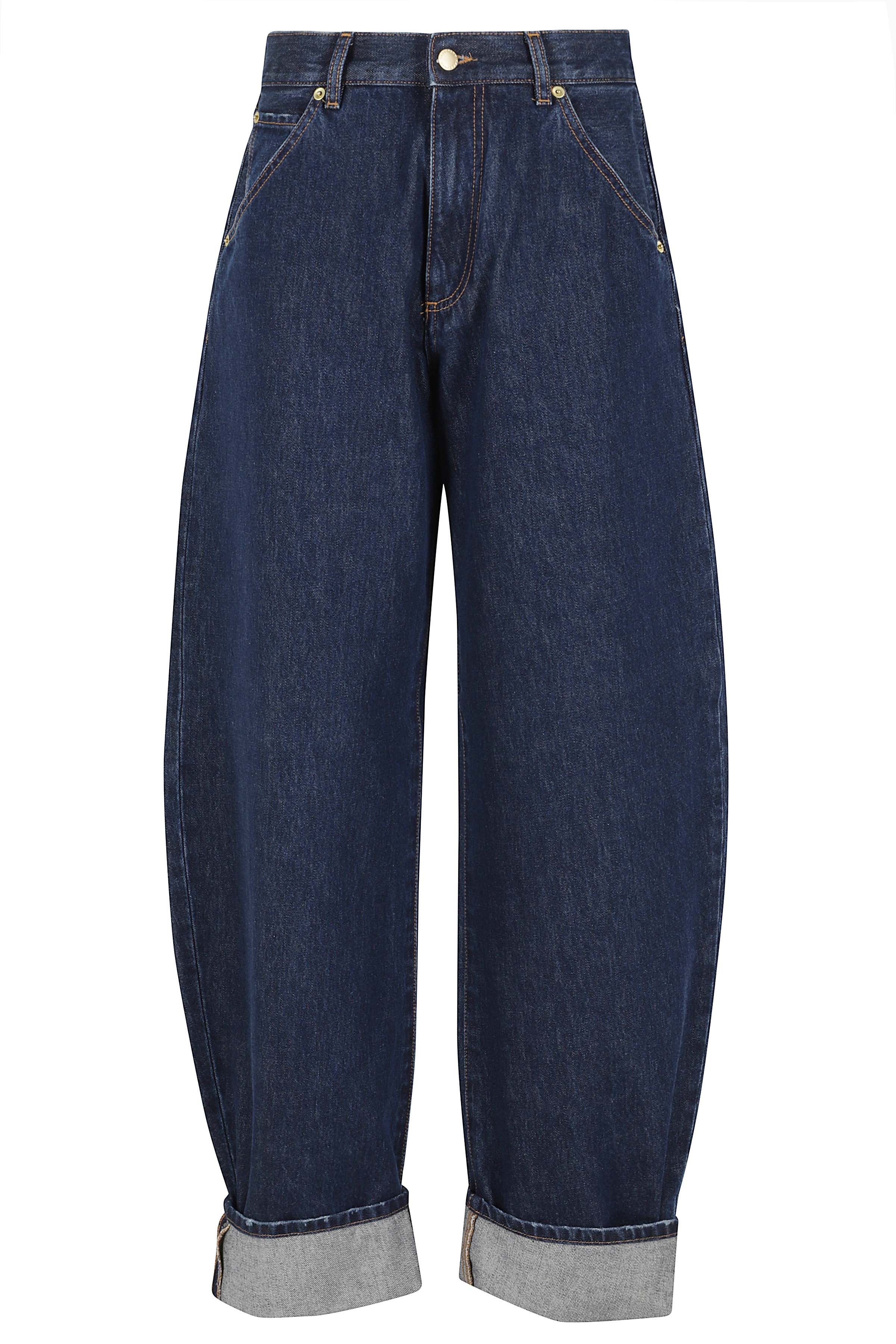Khris Barrel Leg Denim Blue Cotton Pantaloni