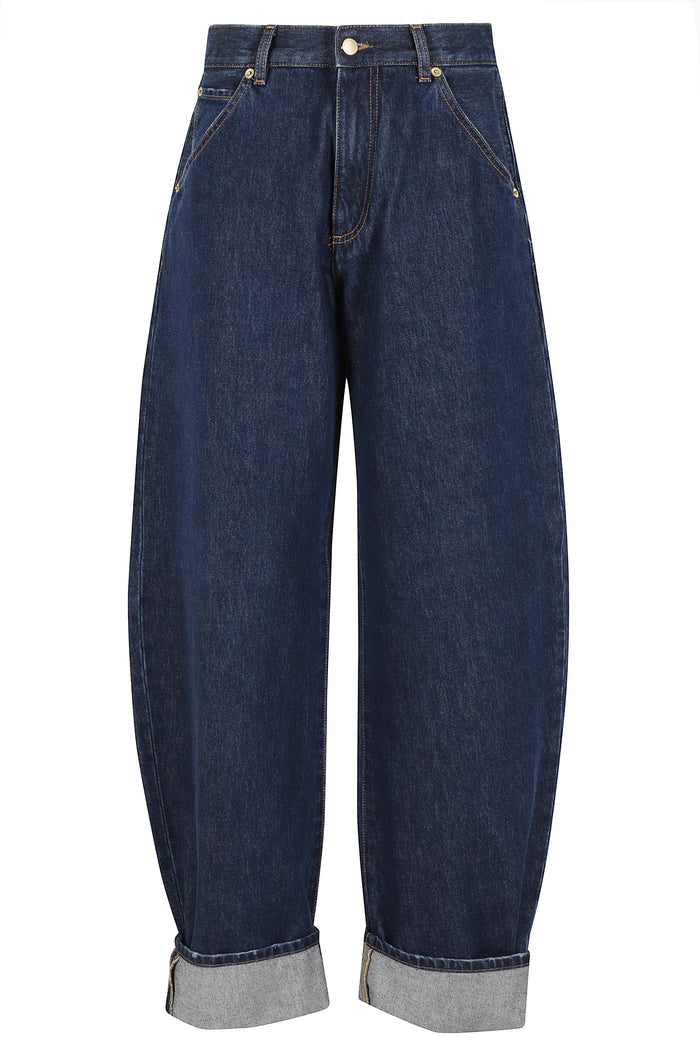 Khris Barrel Leg Denim Blue Cotton Pantaloni