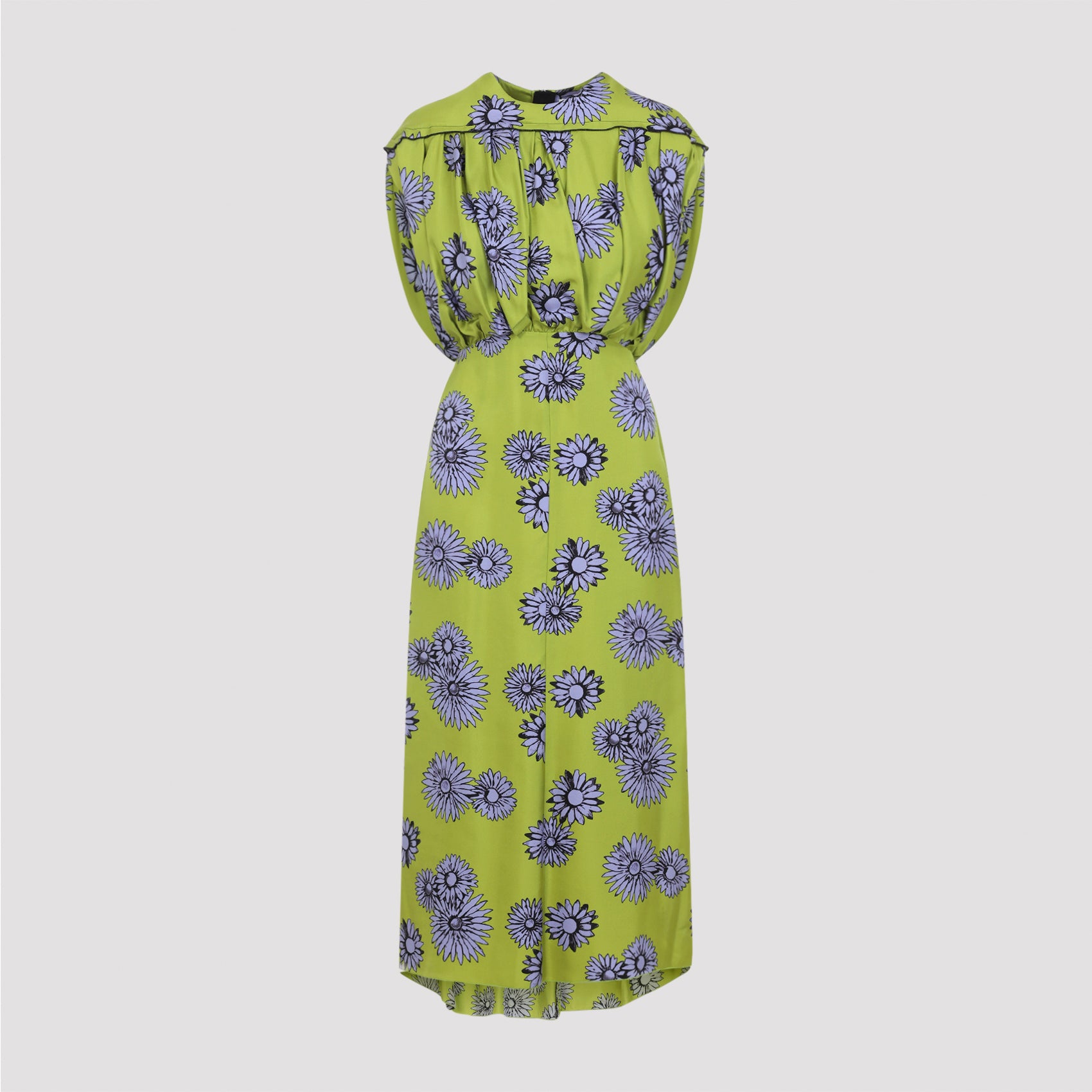 Printed Draped Top Dress Green Silk