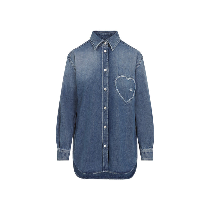 Heart Denim Shirt Blue Cotton