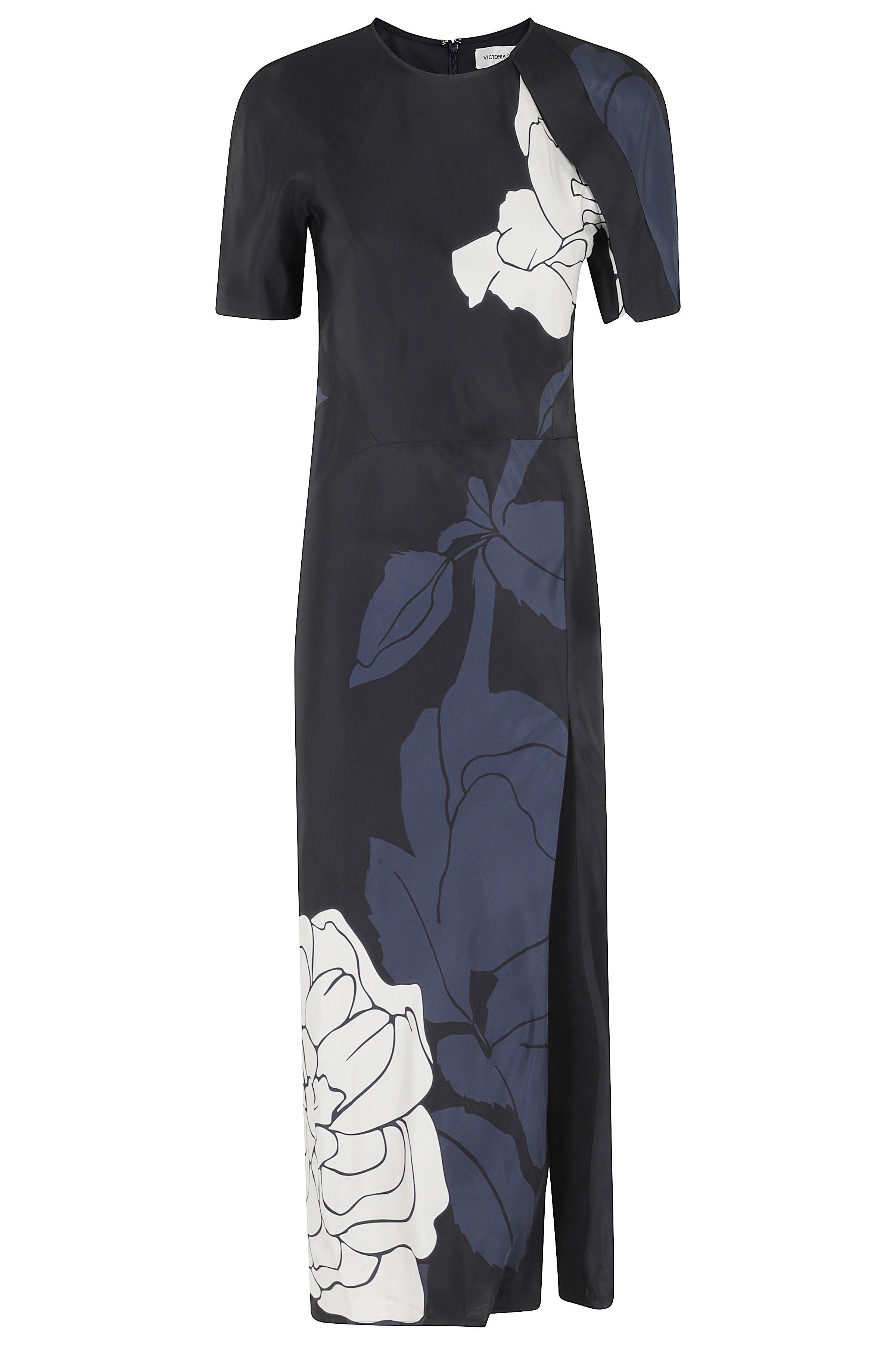 Split Hem Detail Midi Dress Blue Viscose Abito