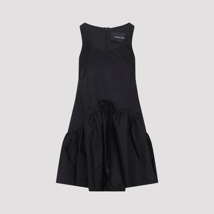 Tapered Back Peplum Mini Dress Black Polyamide