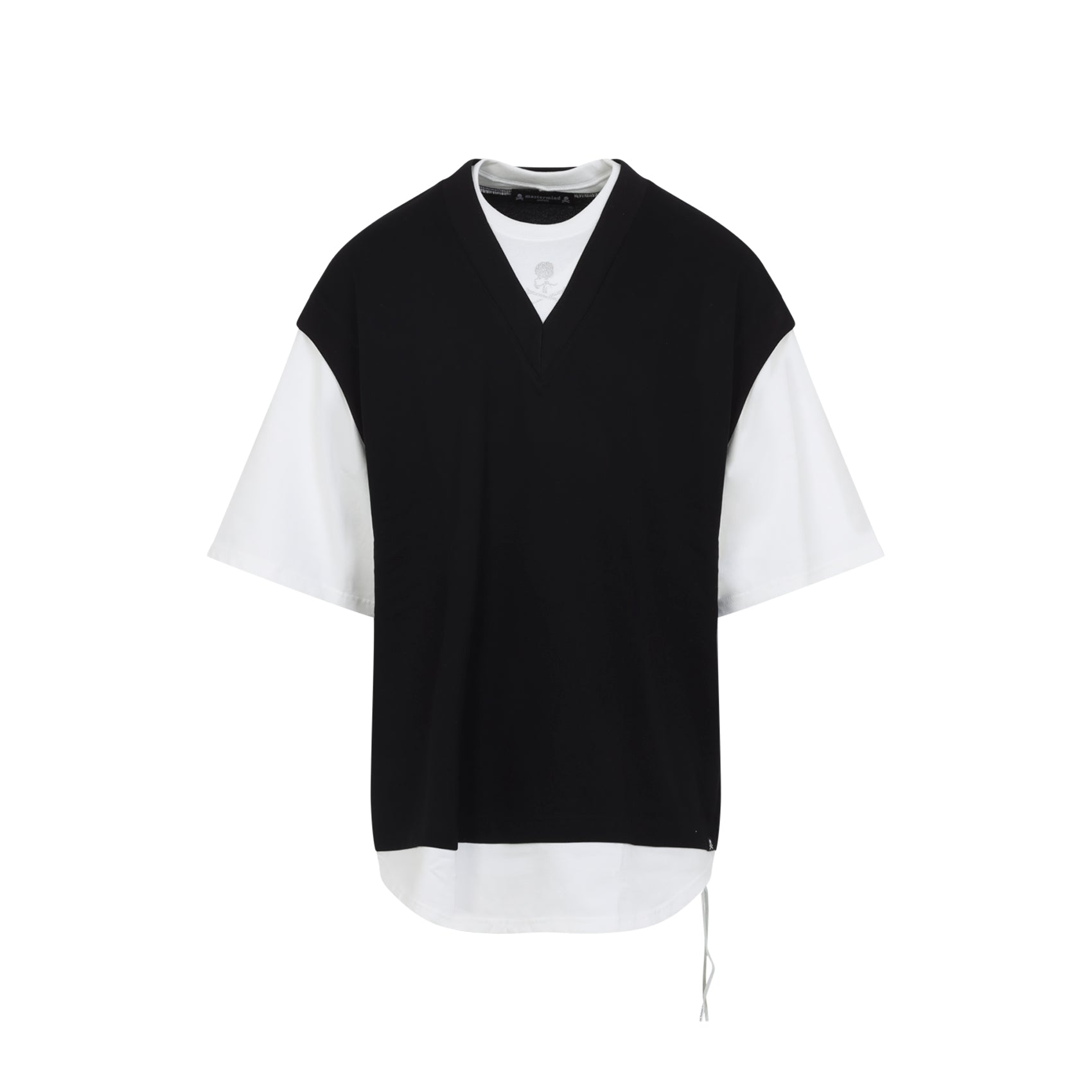 Layered Short Sleeves Vest Tee Black Cotton Tshirt