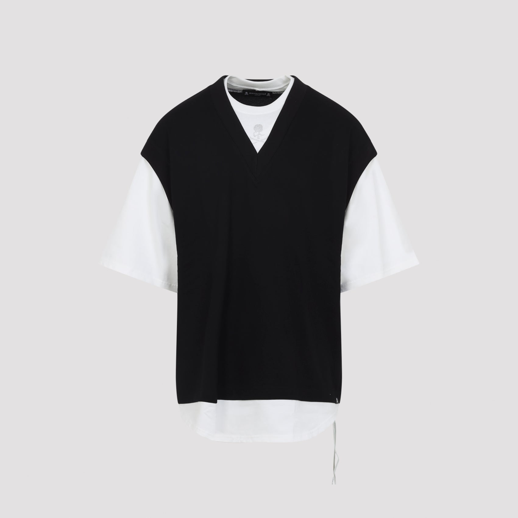 Layered Short Sleeves Vest Tee Black Cotton Tshirt