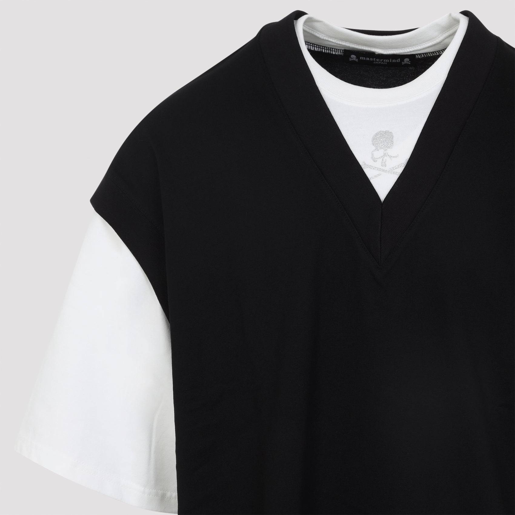 Layered Short Sleeves Vest Tee Black Cotton Tshirt