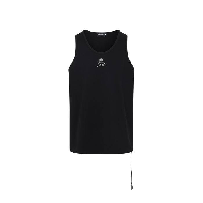 Glass Beaded Loopwheel Tank Top Black Cotton