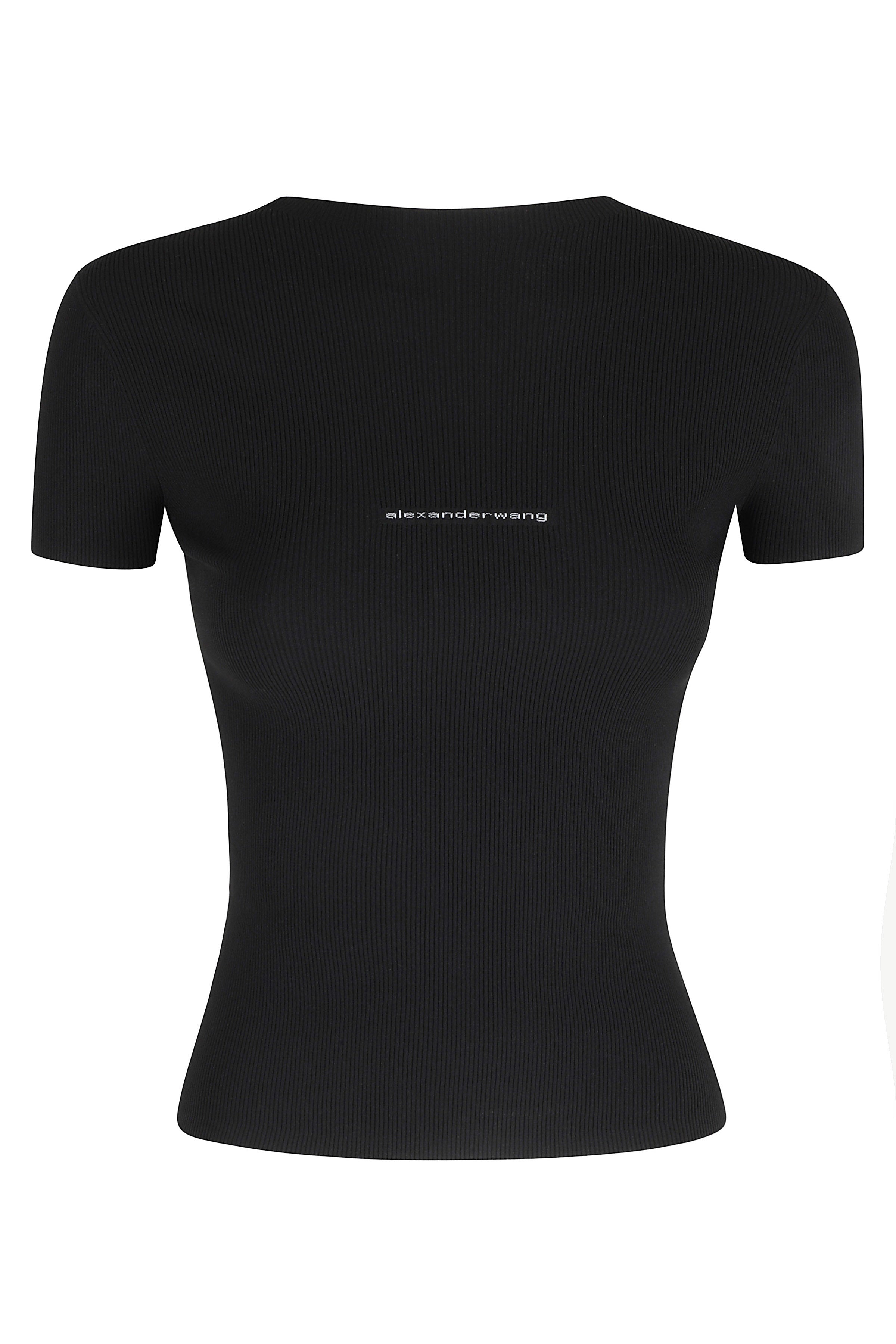 Ss Crewneck Top Jacquard Logo Black Nylon