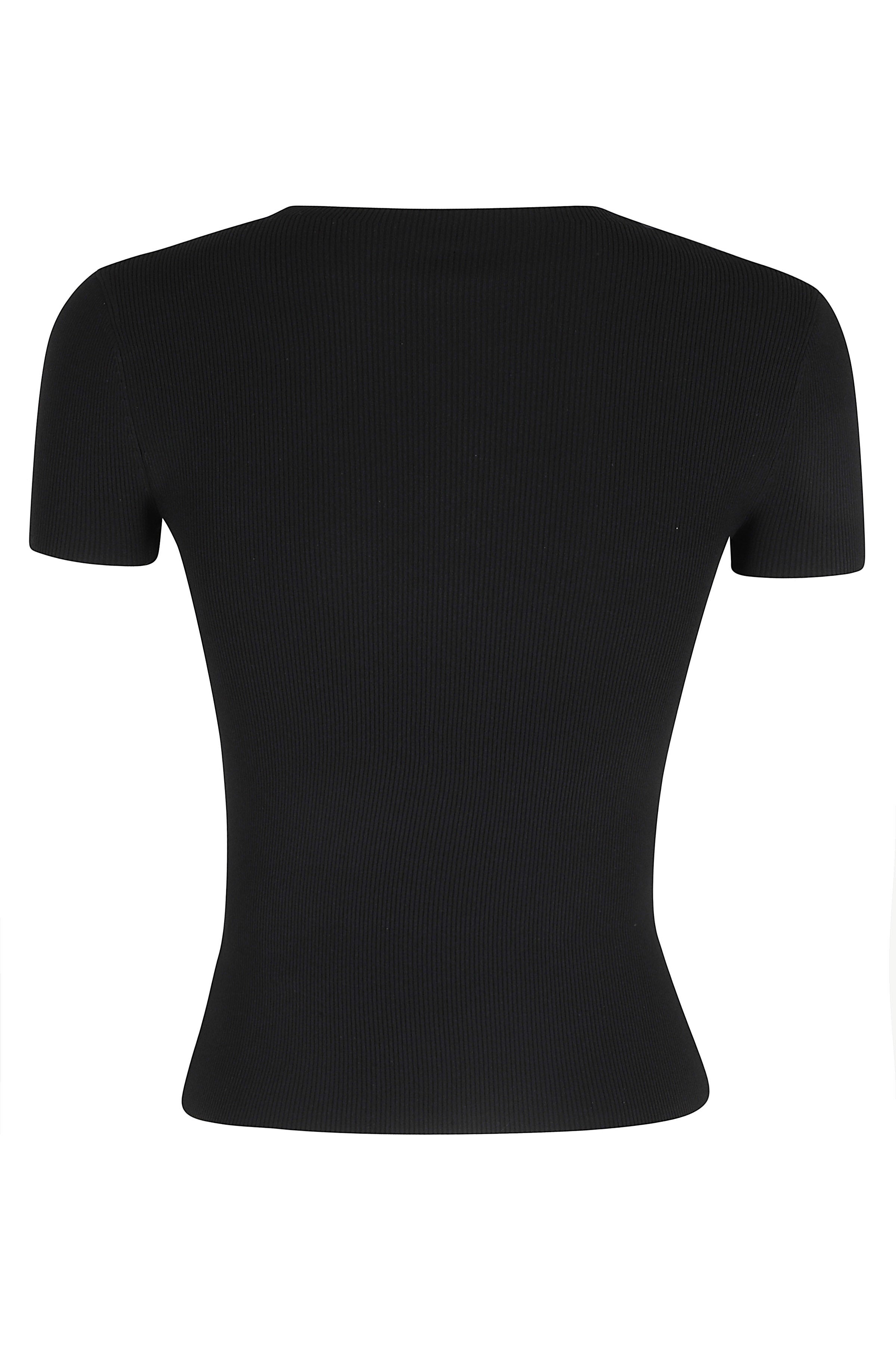 Ss Crewneck Top Jacquard Logo Black Nylon