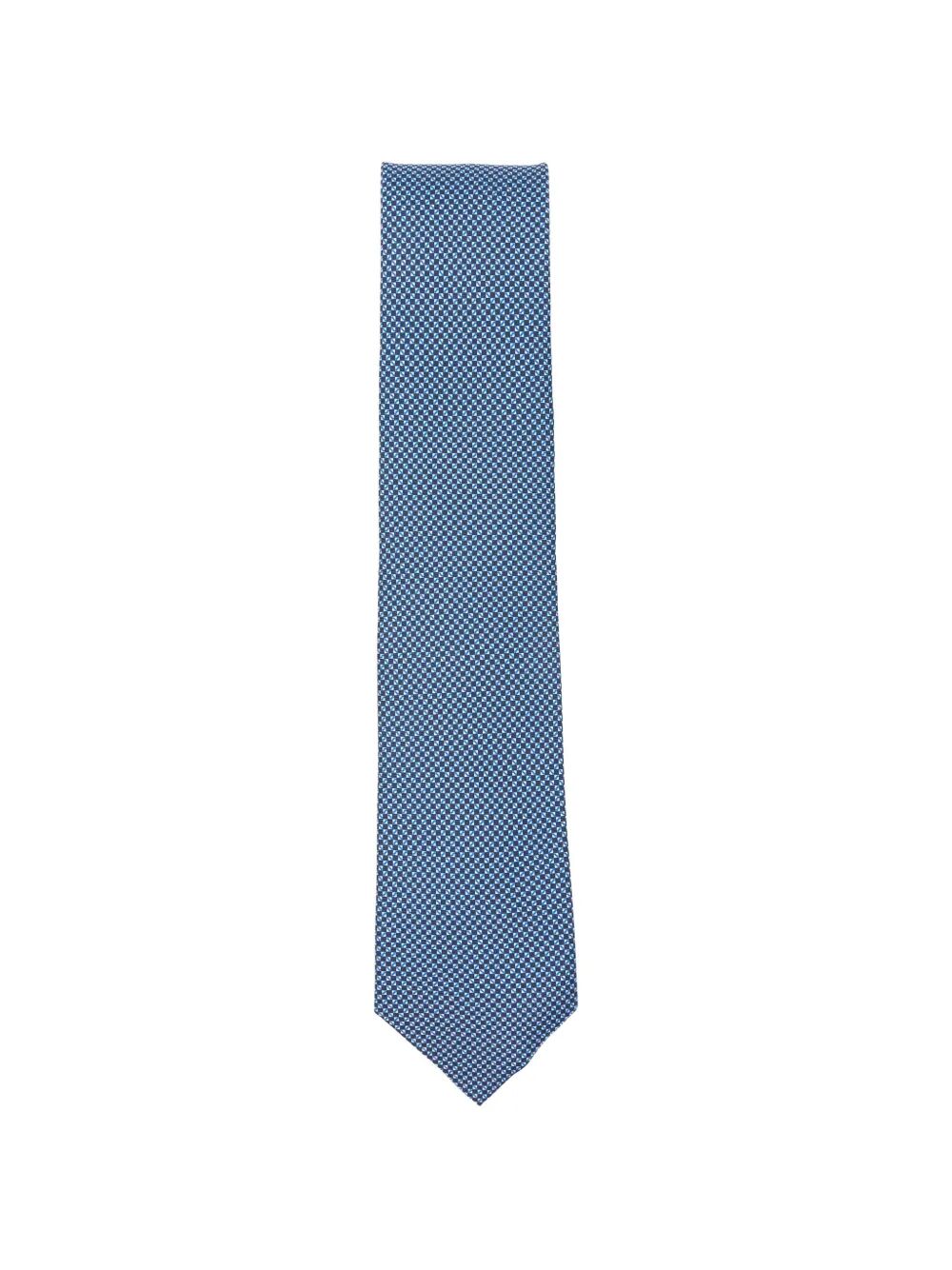 7 Folds Tie Blue Silk