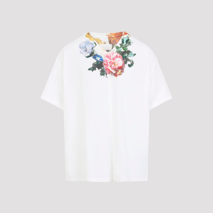 Floral Print T-Shirt White Cotton Tshirt