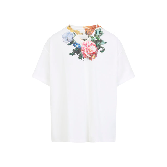 Floral Print T-Shirt White Cotton Tshirt