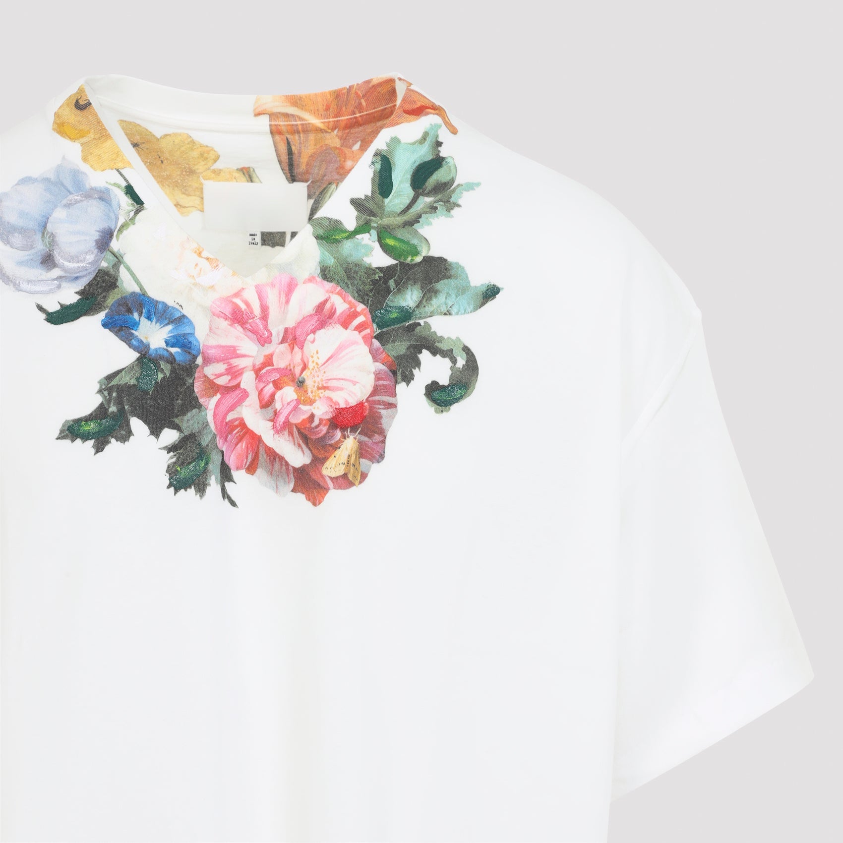 Floral Print T-Shirt White Cotton