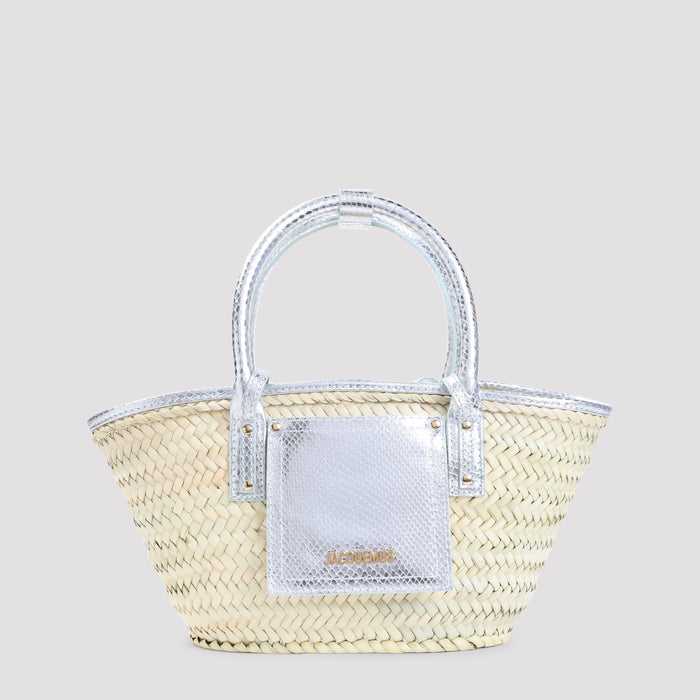 Le Petite Panier Soli Metallic Calf Leather Raffia Bag