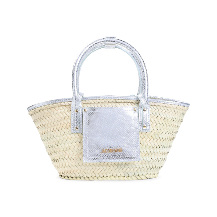 Le Petite Panier Soli Metallic Calf Leather Raffia Bag