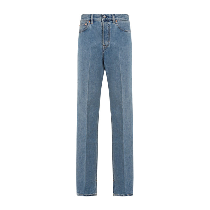 Straight-Leg Denim Pants Cotton