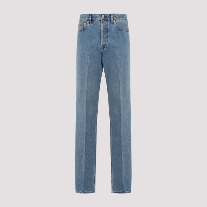 Straight-Leg Denim Pants Cotton