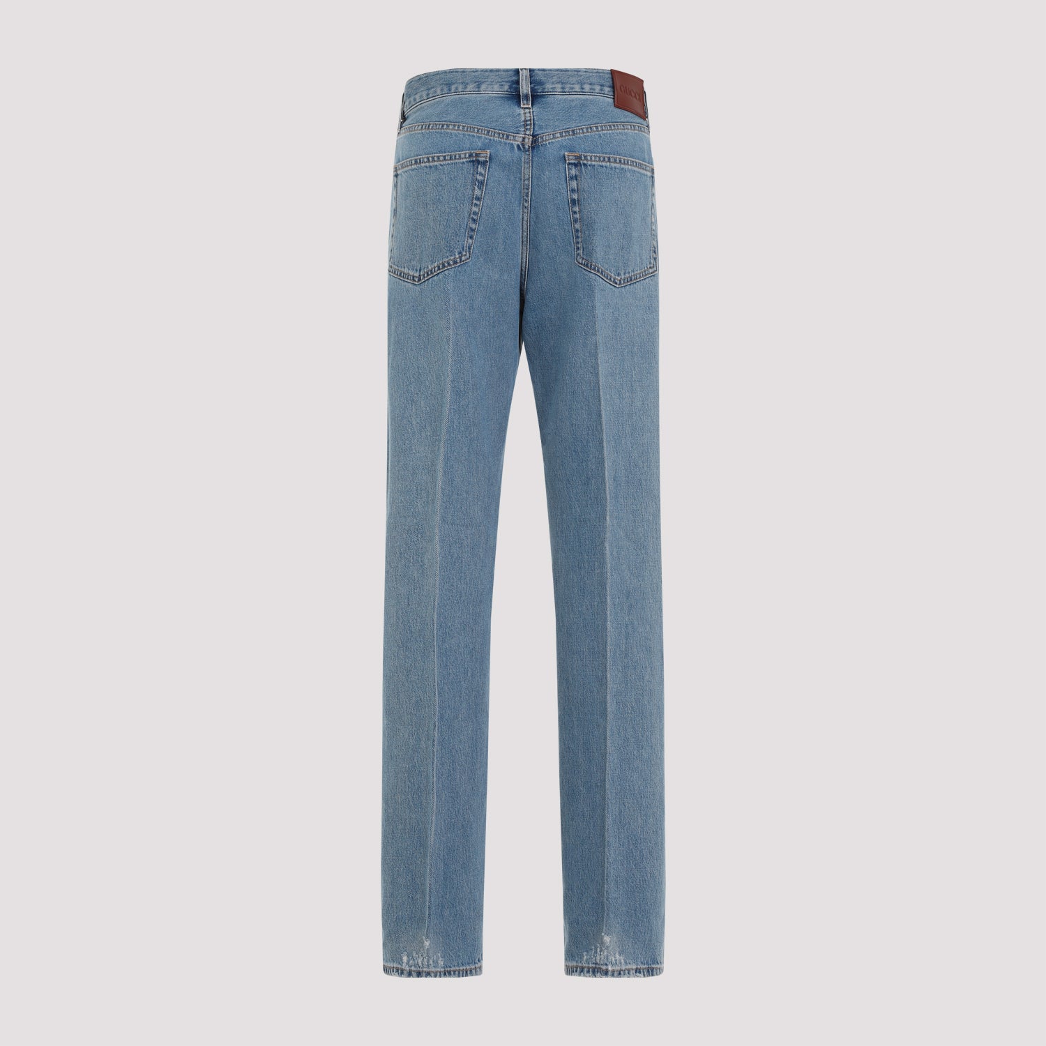 Straight-Leg Denim Pants Blue Cotton Jean