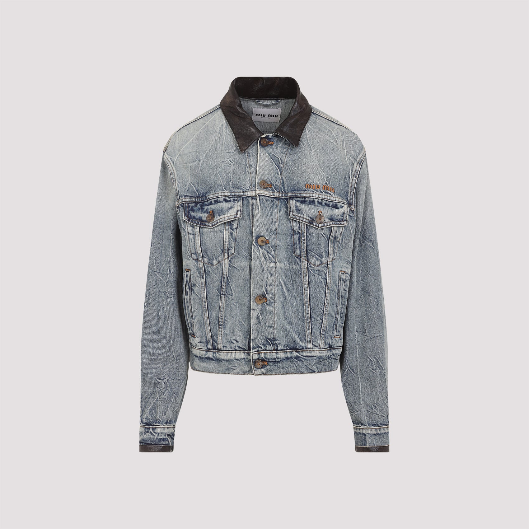 Denim Jacket Blue Cotton Lamb Leather