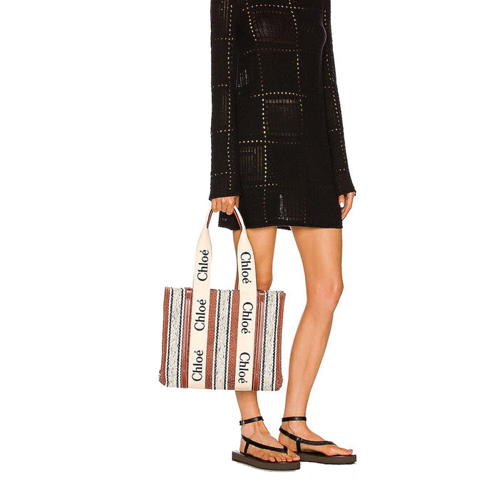 Chloe Medium Woody Tote Bag Brown Linen