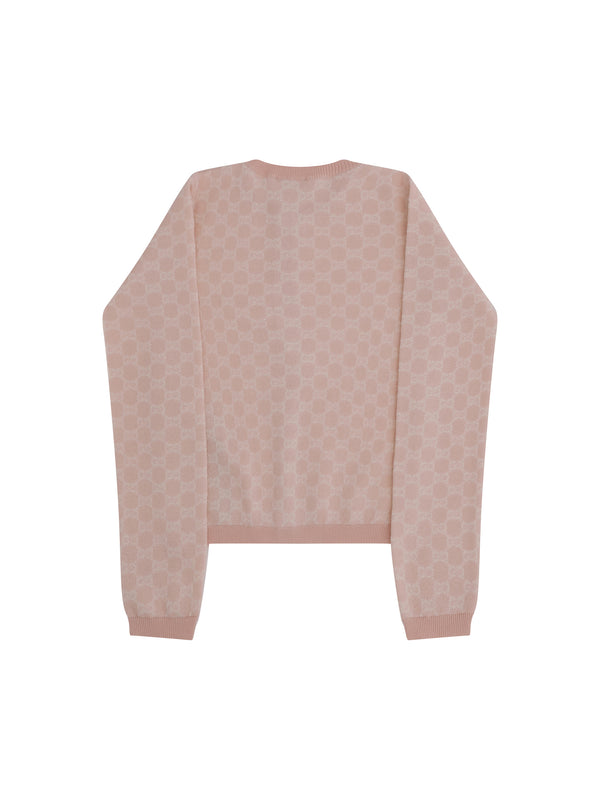 Wool Cardigan For Girl Pale Rose/white