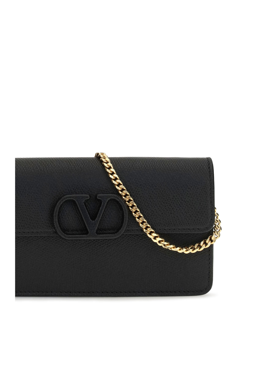 Chain Wallet Vlogo Signature Grainy Calfskin Black Calf Leather & Purses