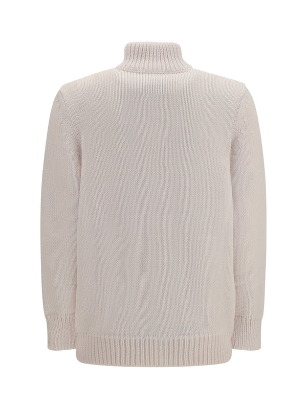 High Neck Cardigan Cream Merino Wool Puffer Jackets