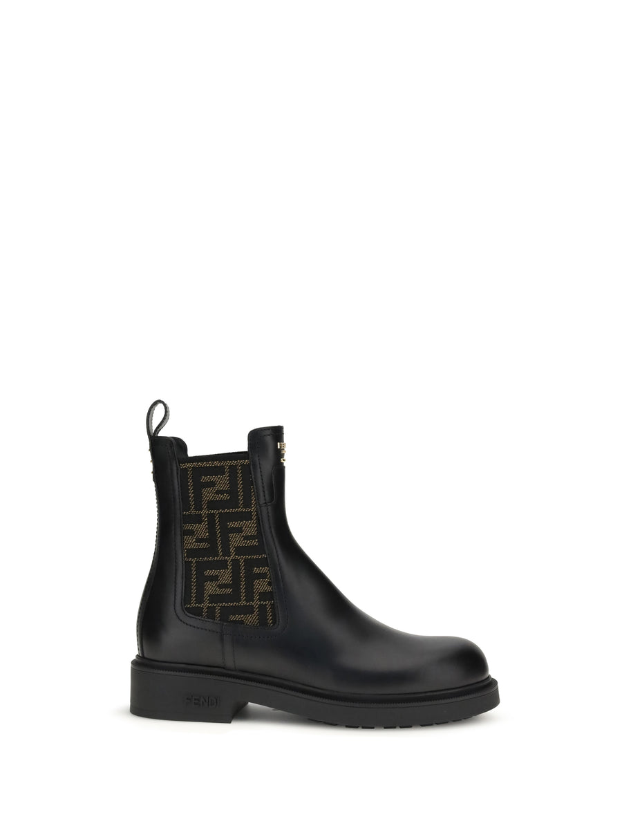 Ff Leather And Fabric Ankle Boots Nero+black Avana Calf Bos Taurus