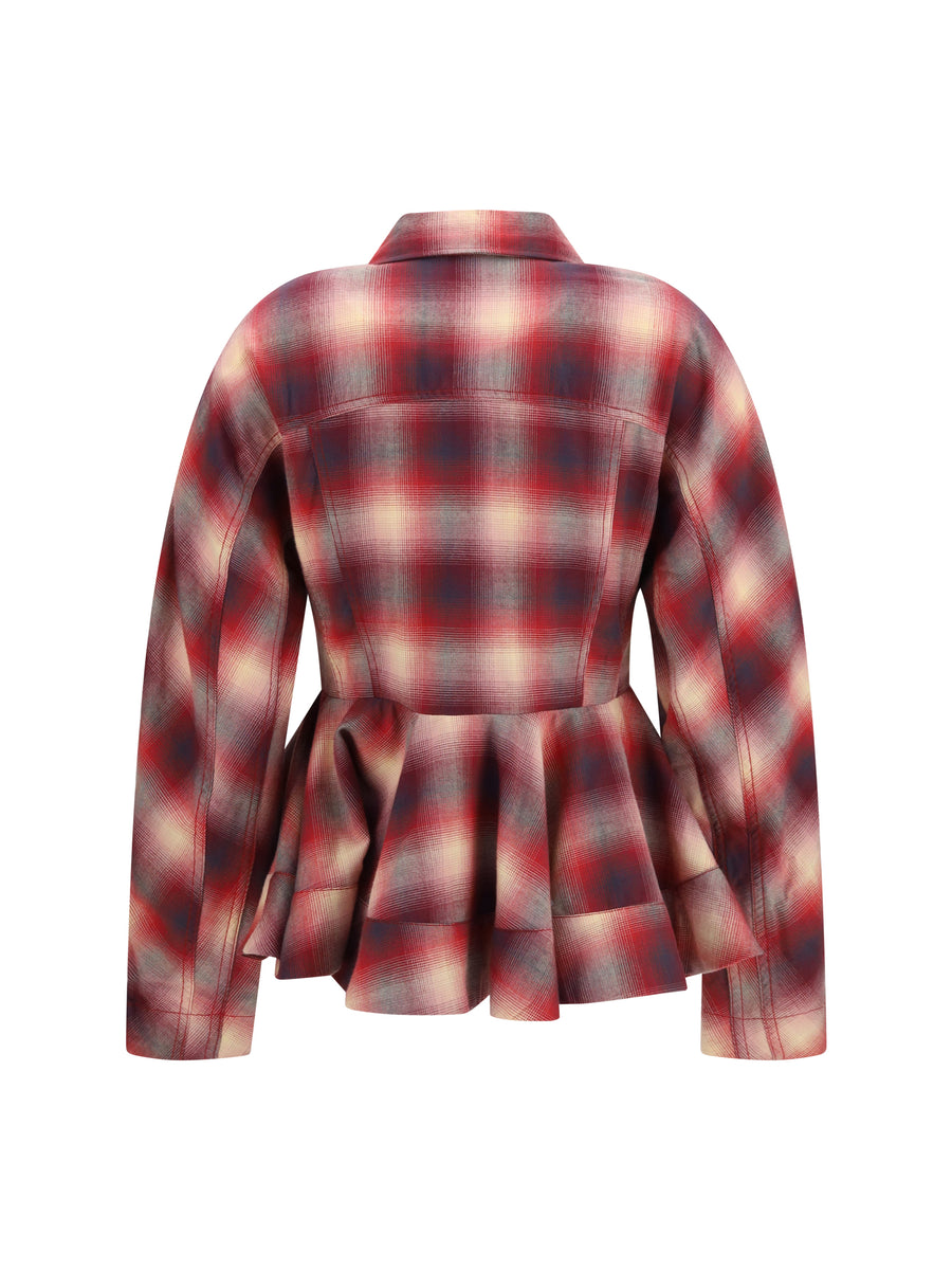 Shirt Peplum Flannel Raspberry Wine Cotton