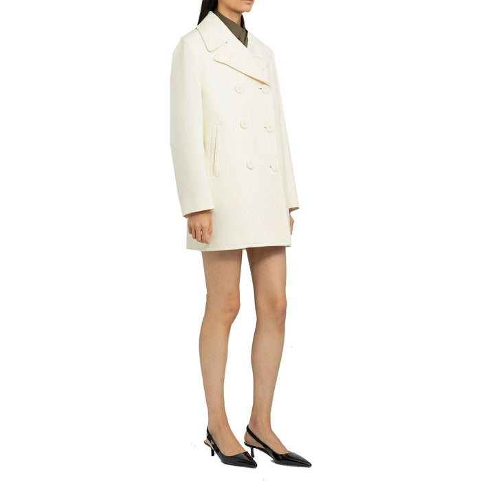 Double-Breasted Wool Coat White