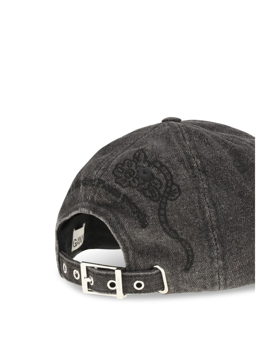 Baseball Cap Embroidered Denim Black Washed Recycled Polyester Hat