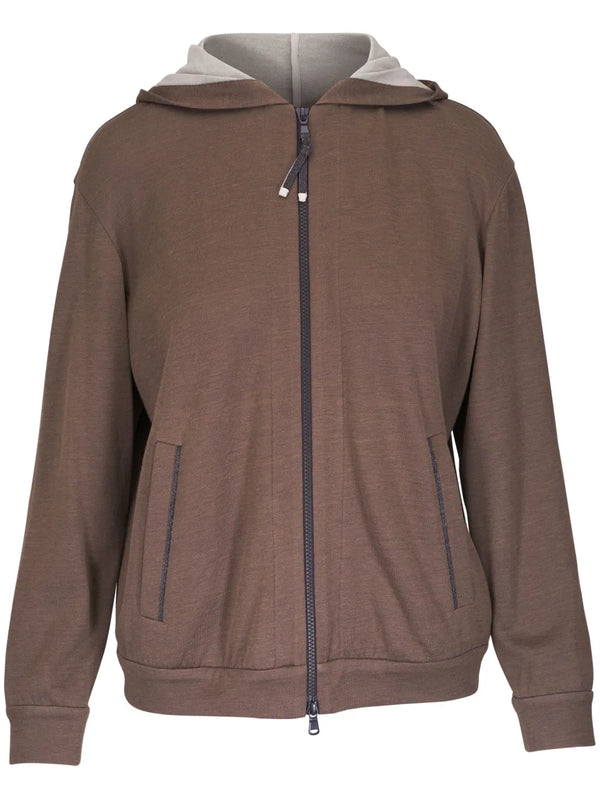 Brunello Cucinelli Cotton 67% hooded cardigan in brown