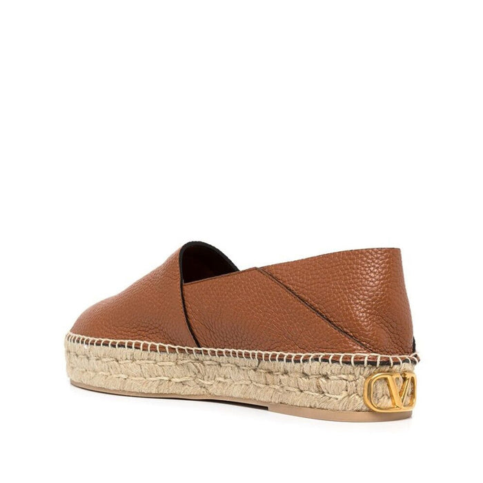 Garavani Logo-Plaque Leather Espadrilles Brown Calf
