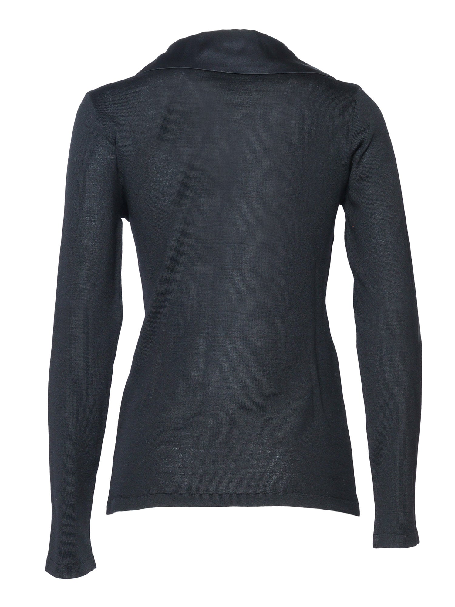 Maxi Rouches Sweater Black Virgin Wool V Neck