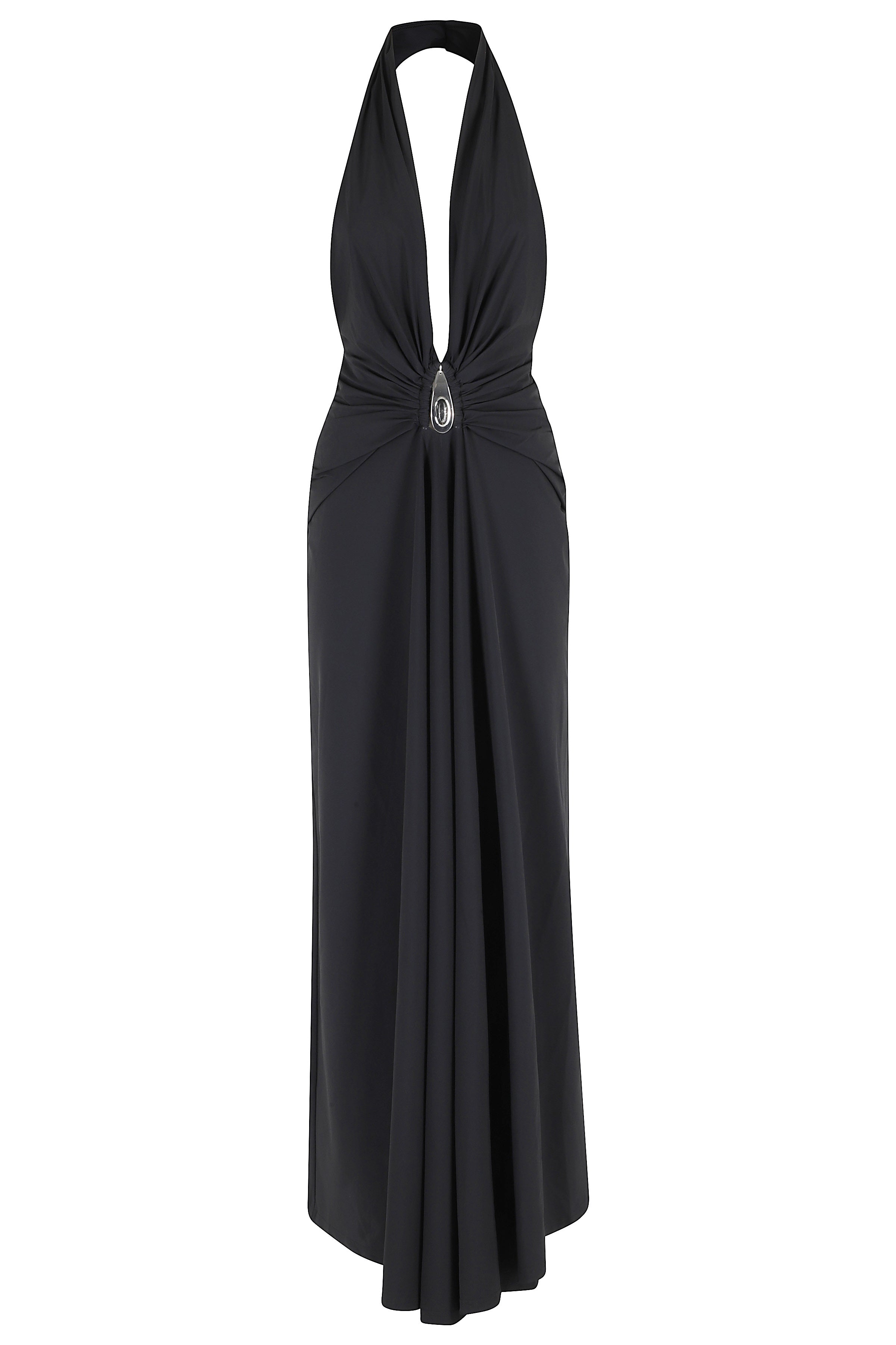 Crystal Pendant Ruched Lycra Halter Dress Black Polyamide Elastane Abito