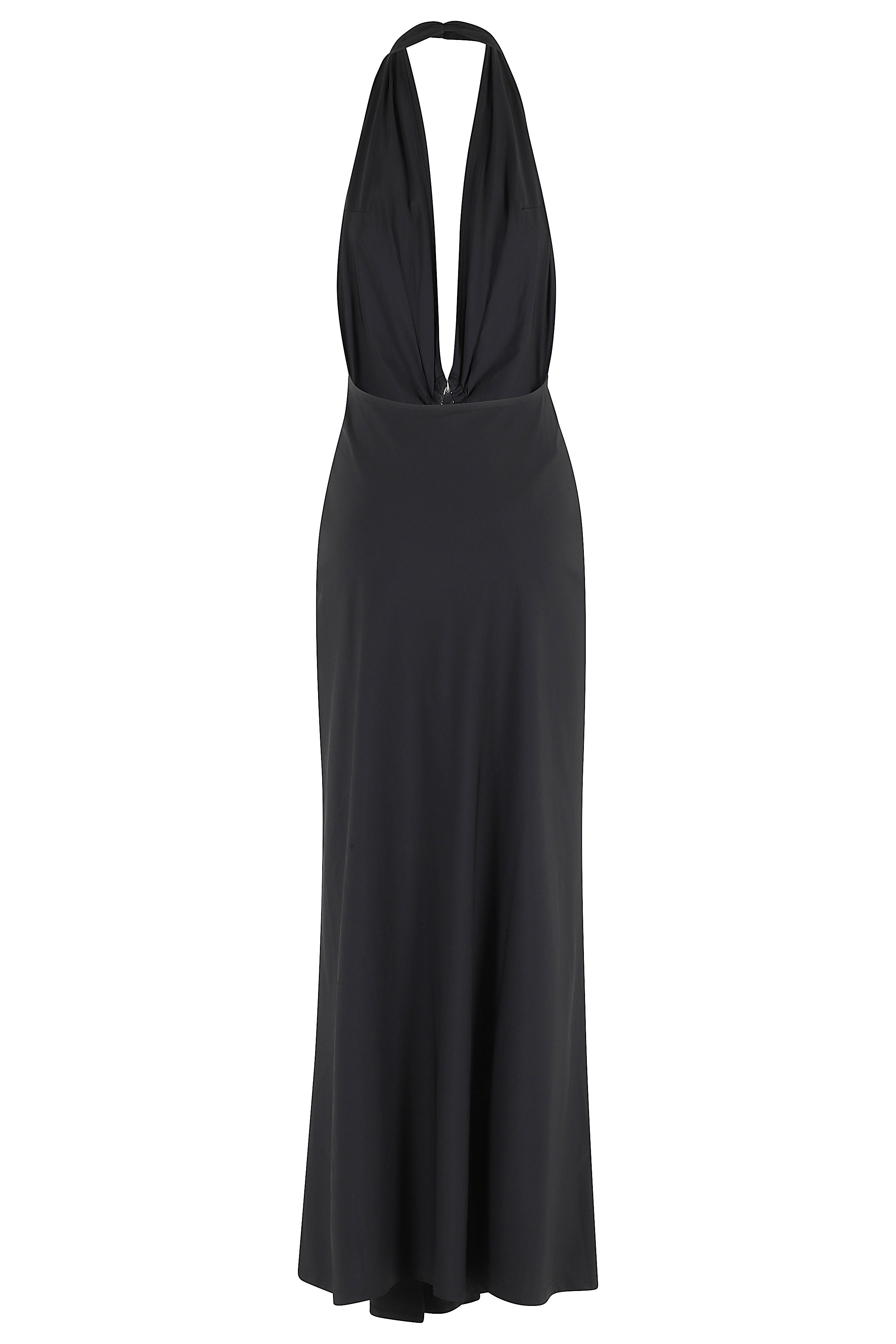 Crystal Pendant Ruched Lycra Halter Dress Black Polyamide Elastane Abito