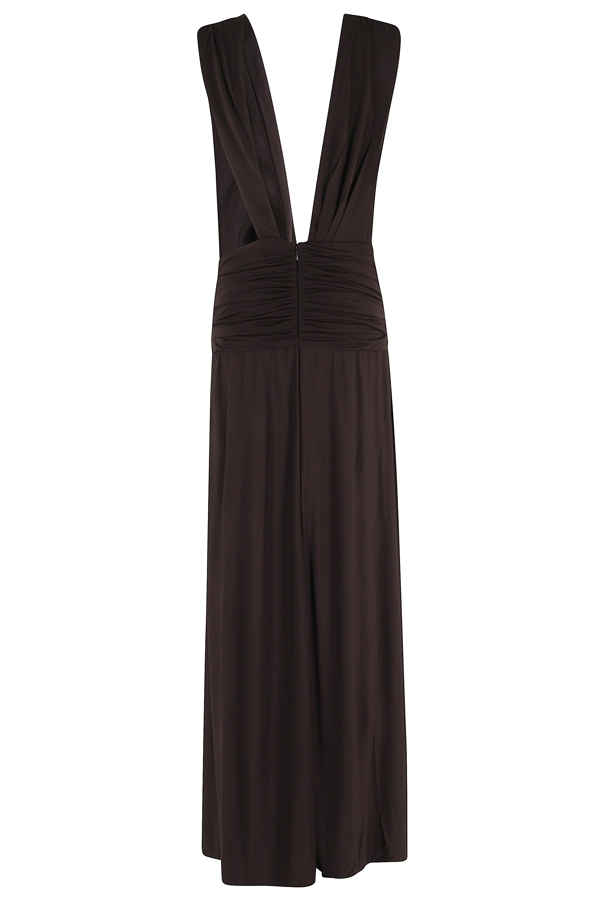 Stone Pin Scarf Drape Long Dress Brown Viscose Abito