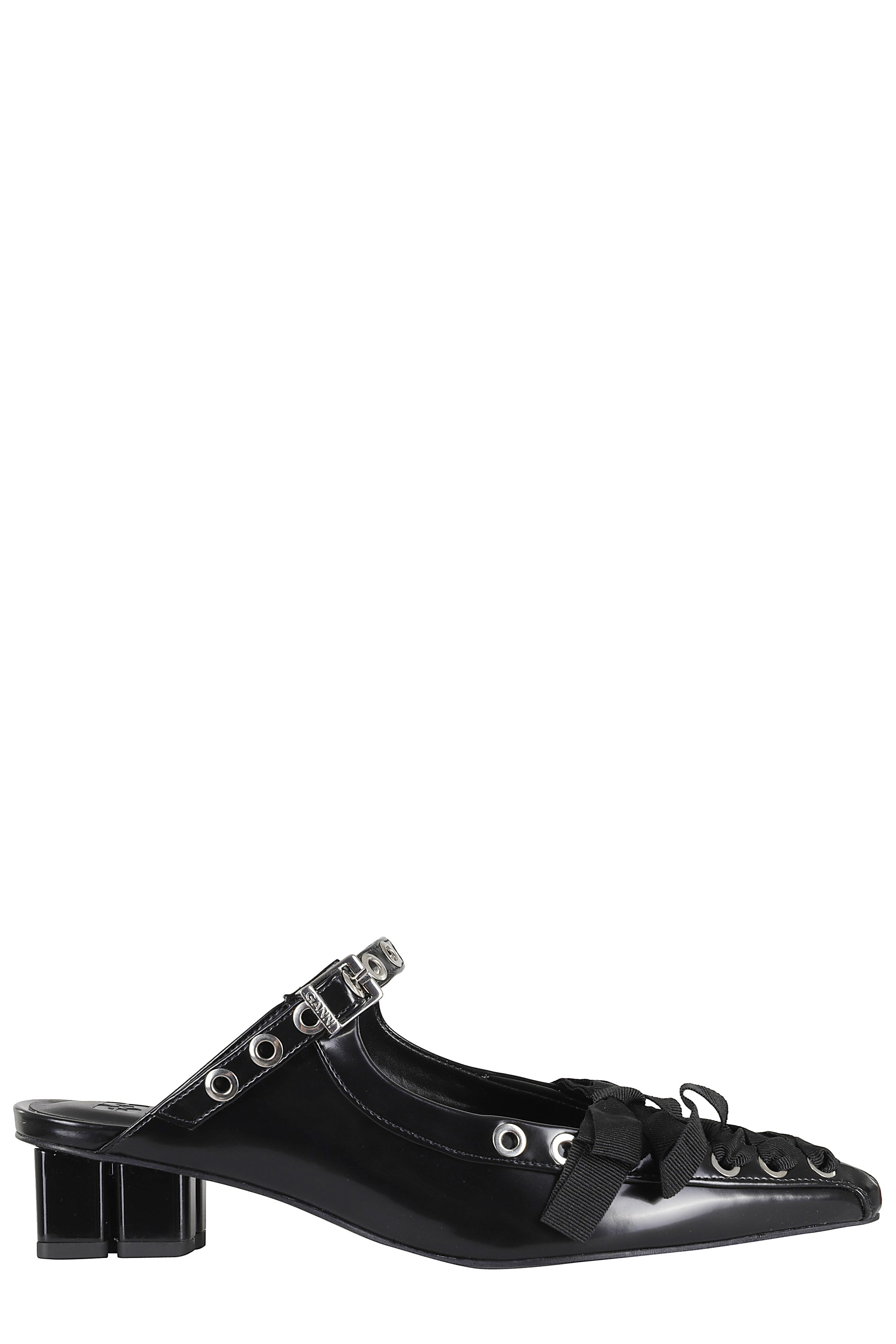 Eyelets Lace Up Mule Box Oleatex Black Recycled Polyester Calzature