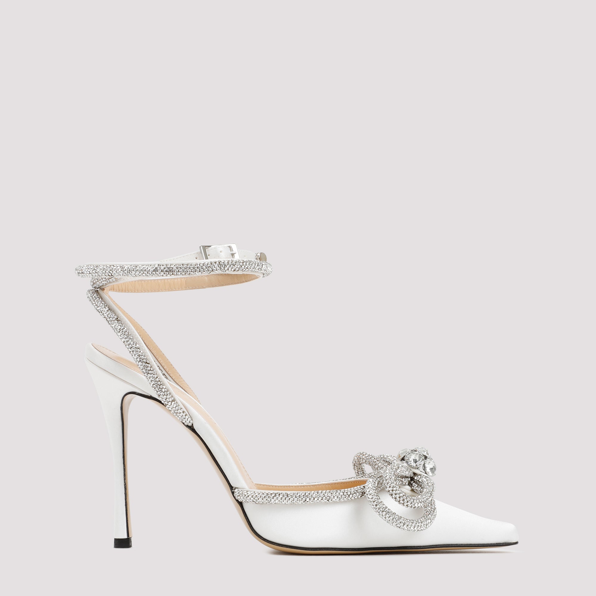 Double Bow High Heels White Silk
