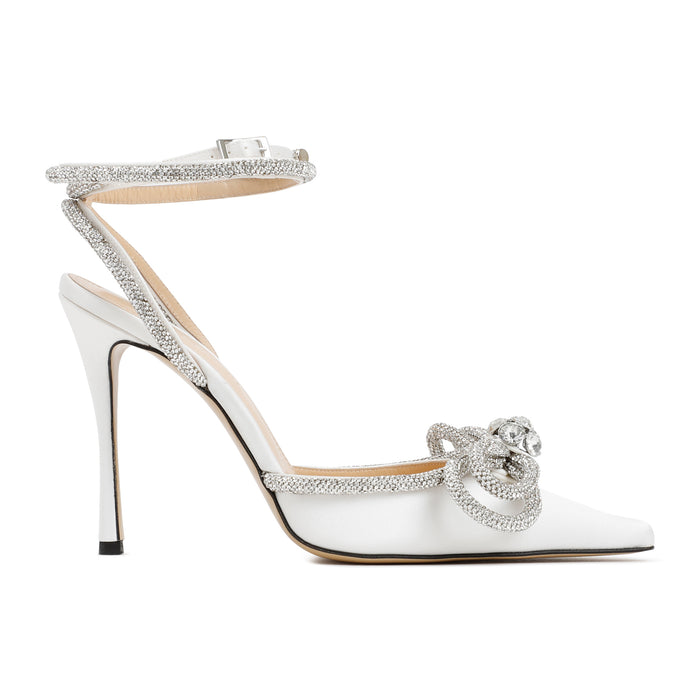 Double Bow High Heels White Silk