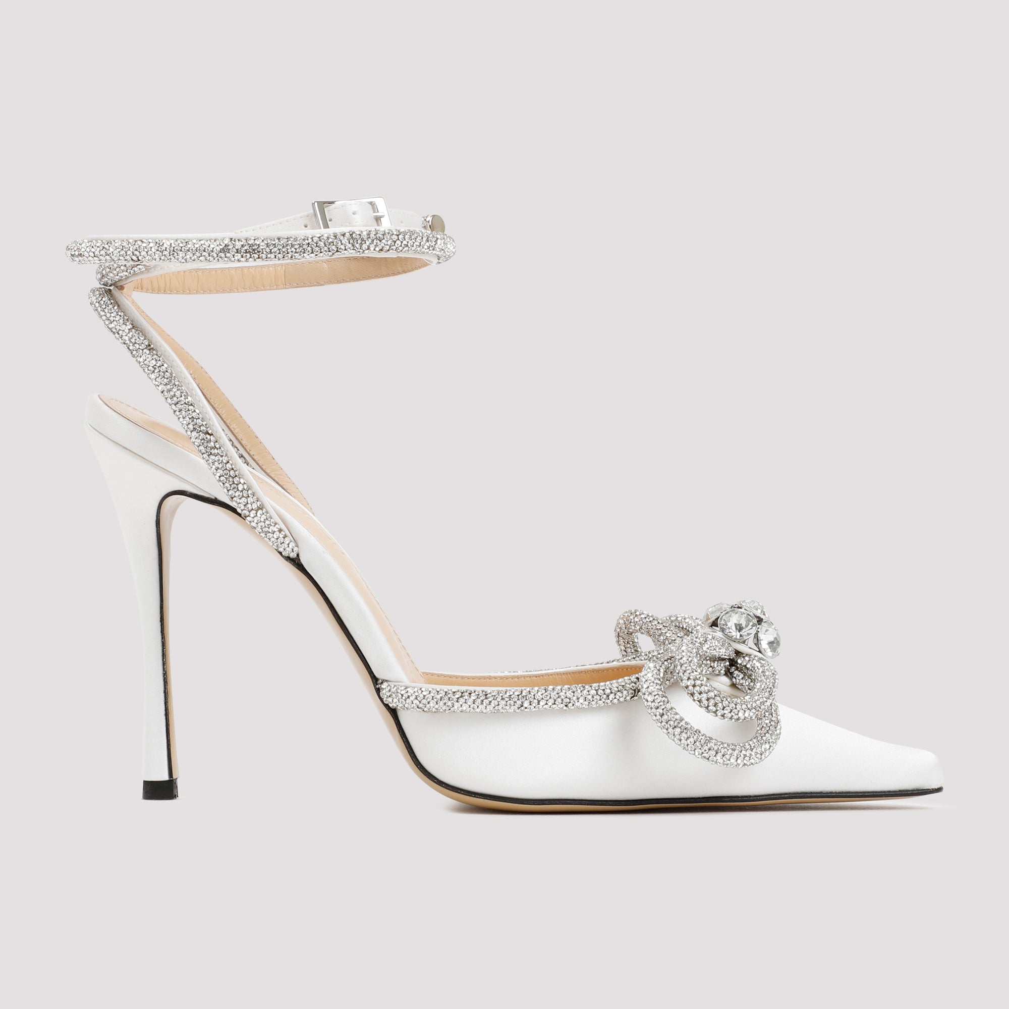 Double Bow High Heels White Silk