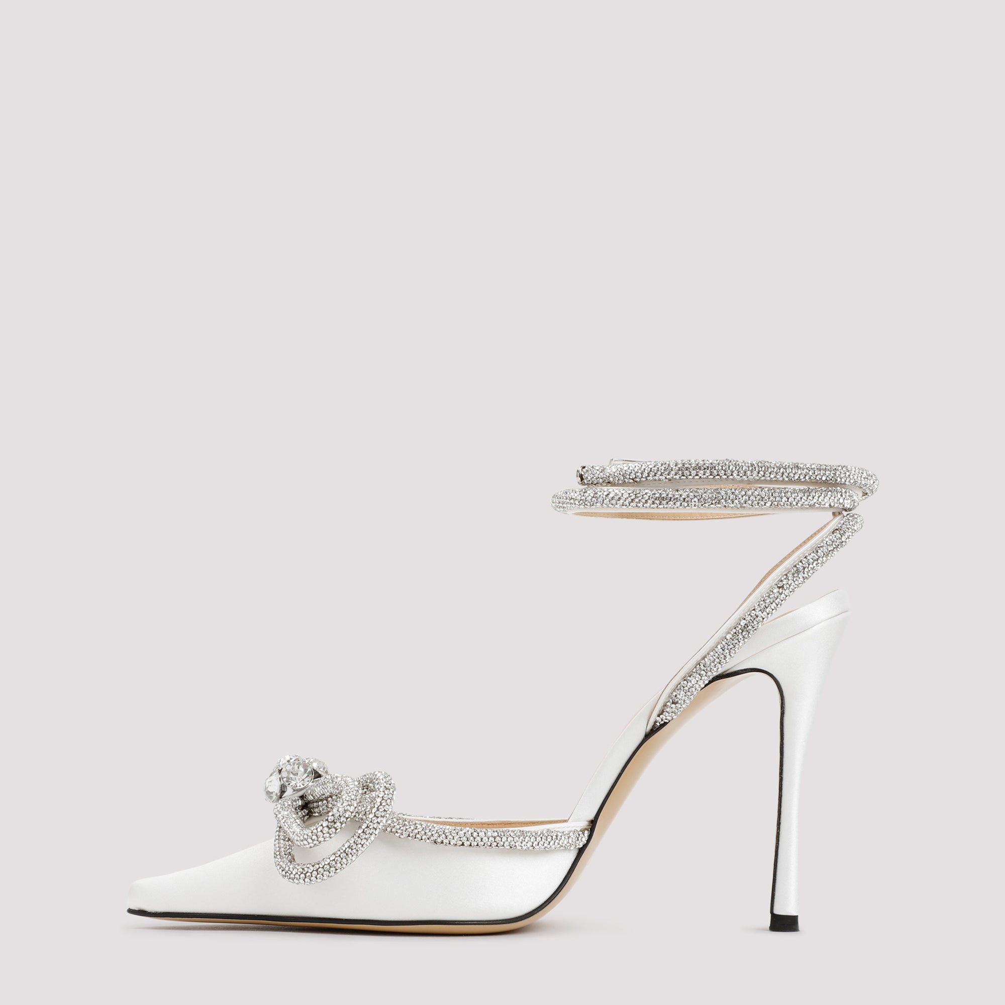 Double Bow High Heels White Silk