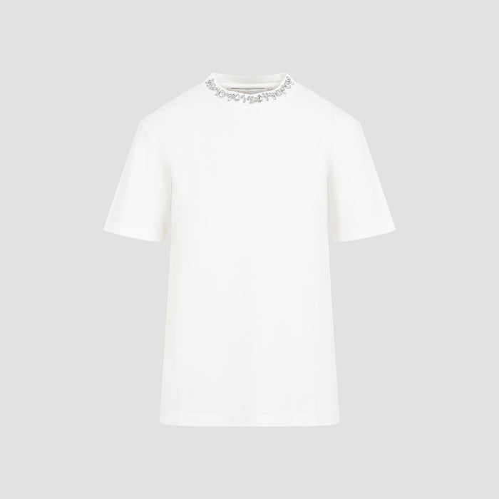 W Embroidery T-shirt White Cotton Tshirt
