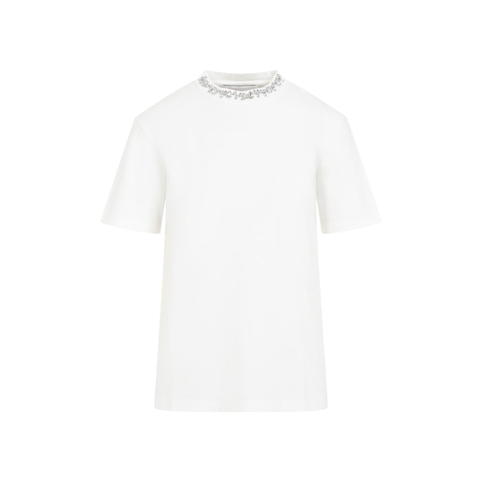 W Embroidery T-shirt White Cotton Tshirt