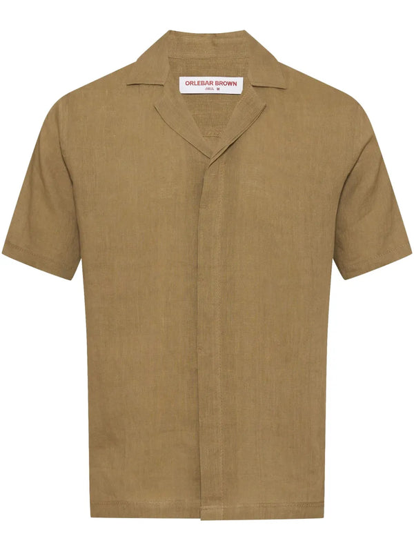 Orlebar Brown Linen/Flax 100% shirt in olive green