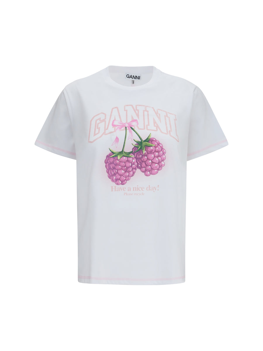 T-Shirt Raspberry Print Bright White Cotton T-shirts & Jerseys