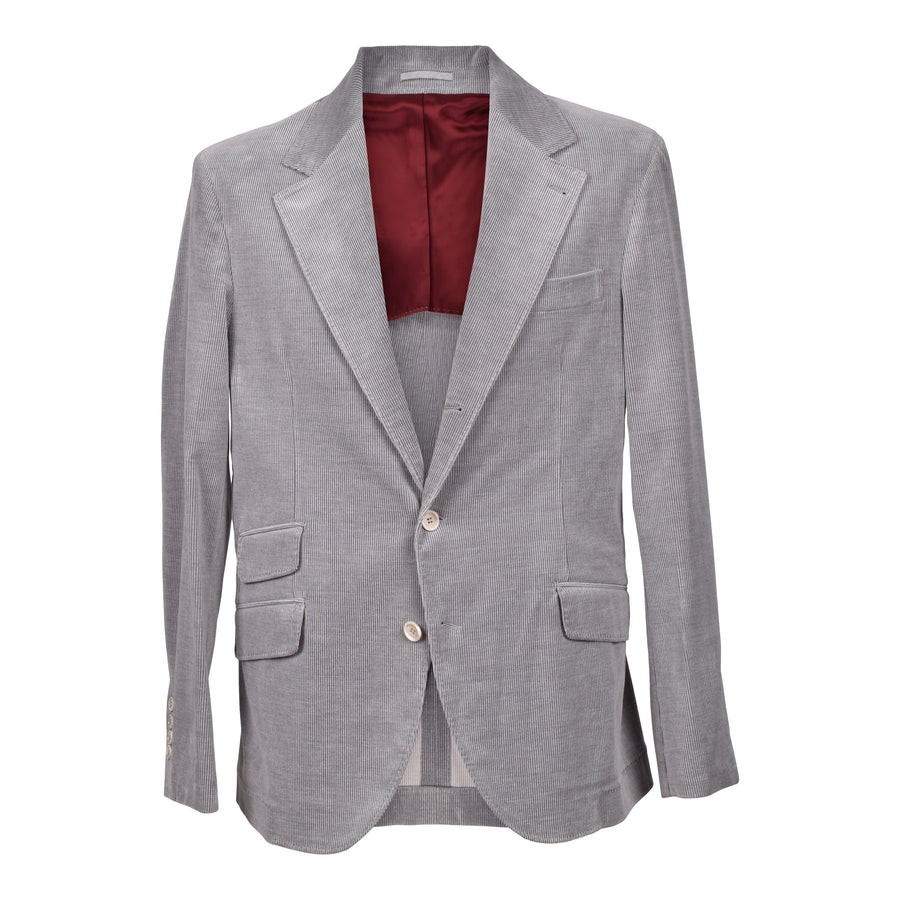Brunello Cucinelli Mens Gray Wool Blend Corduroy Two Button Blazer Clothing