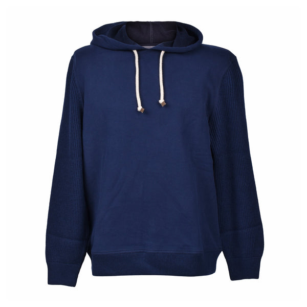 Brunello Cucinelli Mens Navy Cotton Two Tone Hoodie Sweater One Color Clothing