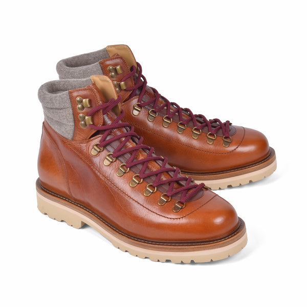 Brunello Cucinelli Mens Cognac Leather Two Tone Hiking Boots One Color